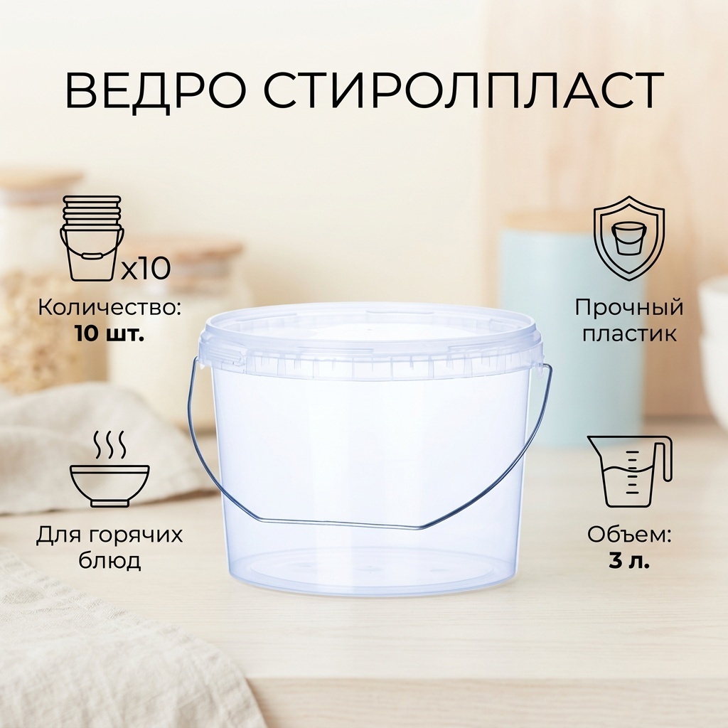 СТИРОЛПЛАСТ ведро 561274 прозрачный 10 шт