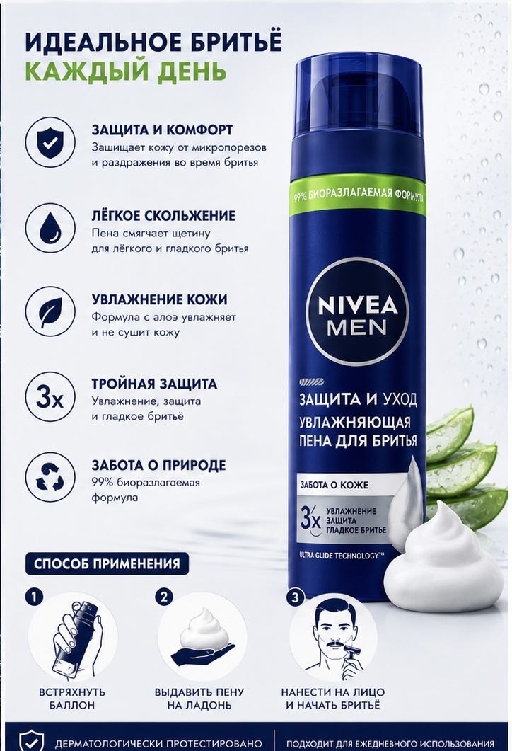 NIVEA увлажняющая пена для бритья пена для бритья 200 мл
