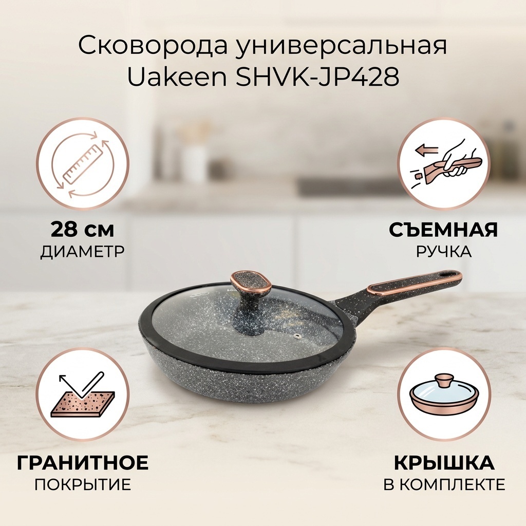 Сковорода Uakeen Die-Cast 28 см с антипригарным покрытием, алюминий