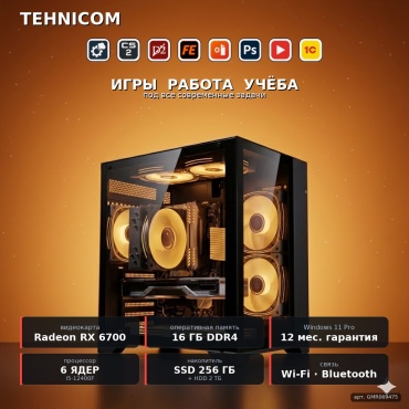 Tehnicom i5-12400F / RX 6700 10 Гб / 16 Гб / 2000 Гб HDD+SSD 256 Гб / Win 11 Pro