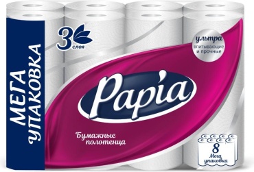 Бумажные полотенца Papia Ультра, 3-х слойные, 8 рулонов 8 шт