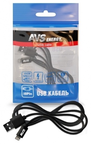 Кабель AVS USB 2.0 (F), Lightning (M), 1 м, черный