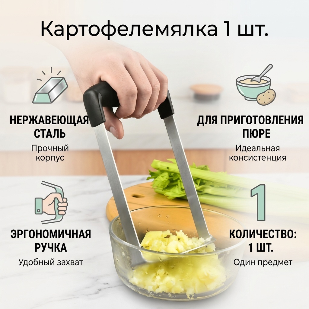 Картофелемялка нержавеющая сталь, 1 шт