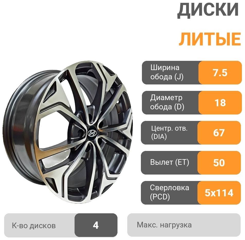 Hyundai 7488 7.5x18/5x114.3 D67.1 ET50 4 диска графит