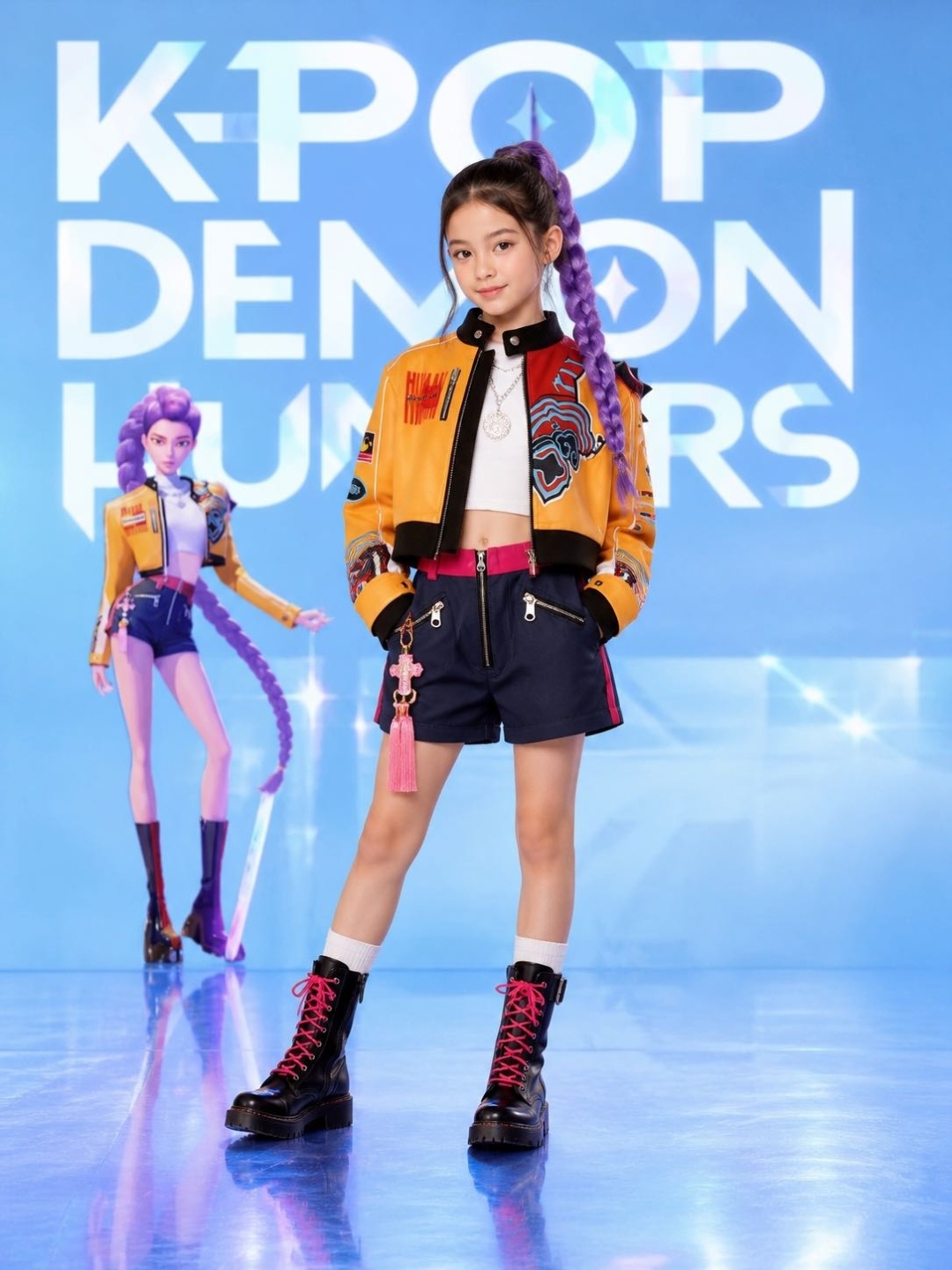 Костюм AYLY Кейпоп-охотницы на демонов Охотница не демонов, Руми, K-pop фиолетовый, желтый