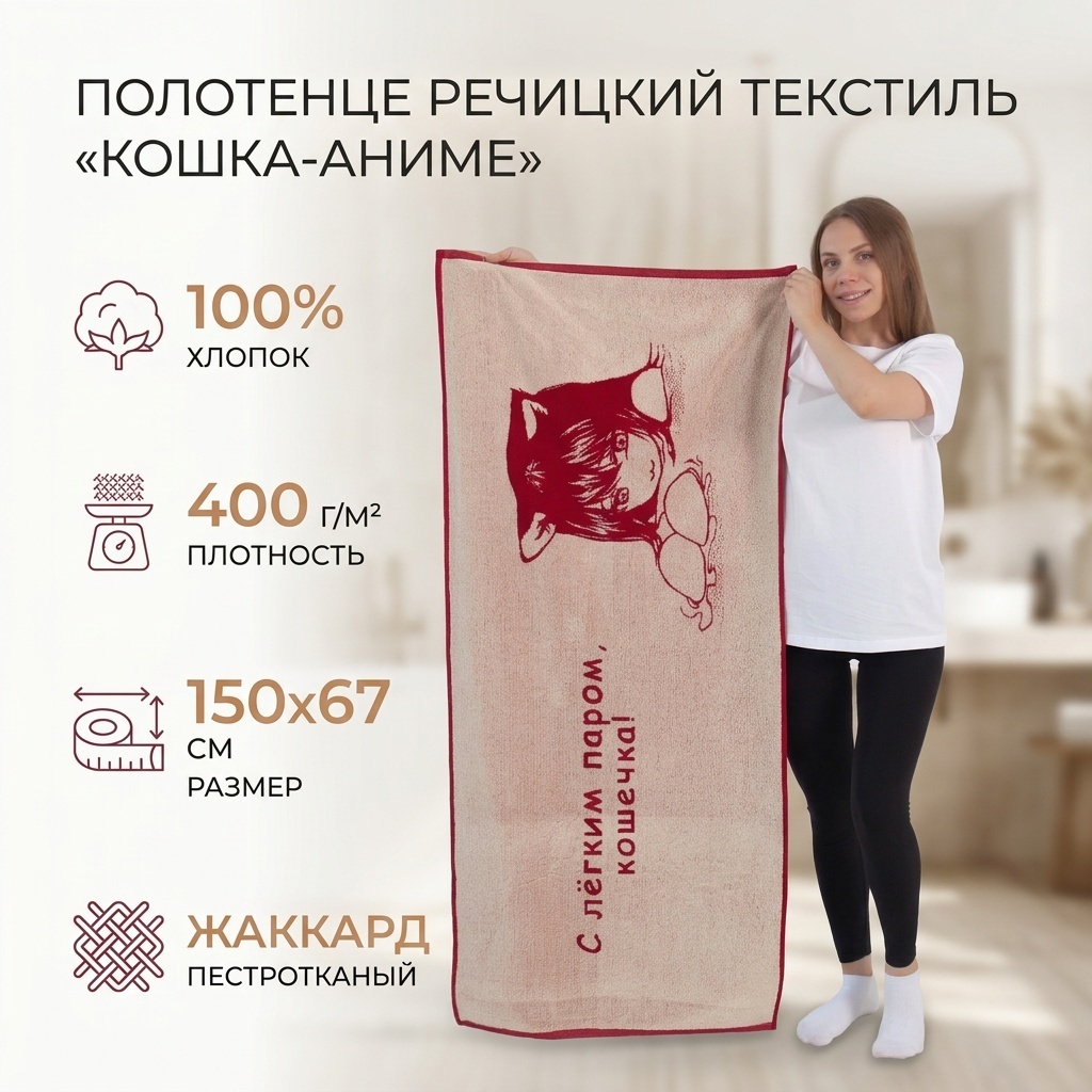 Полотенце Речицкий текстиль 150x67 см, хлопок, махровая ткань, 1 шт,
