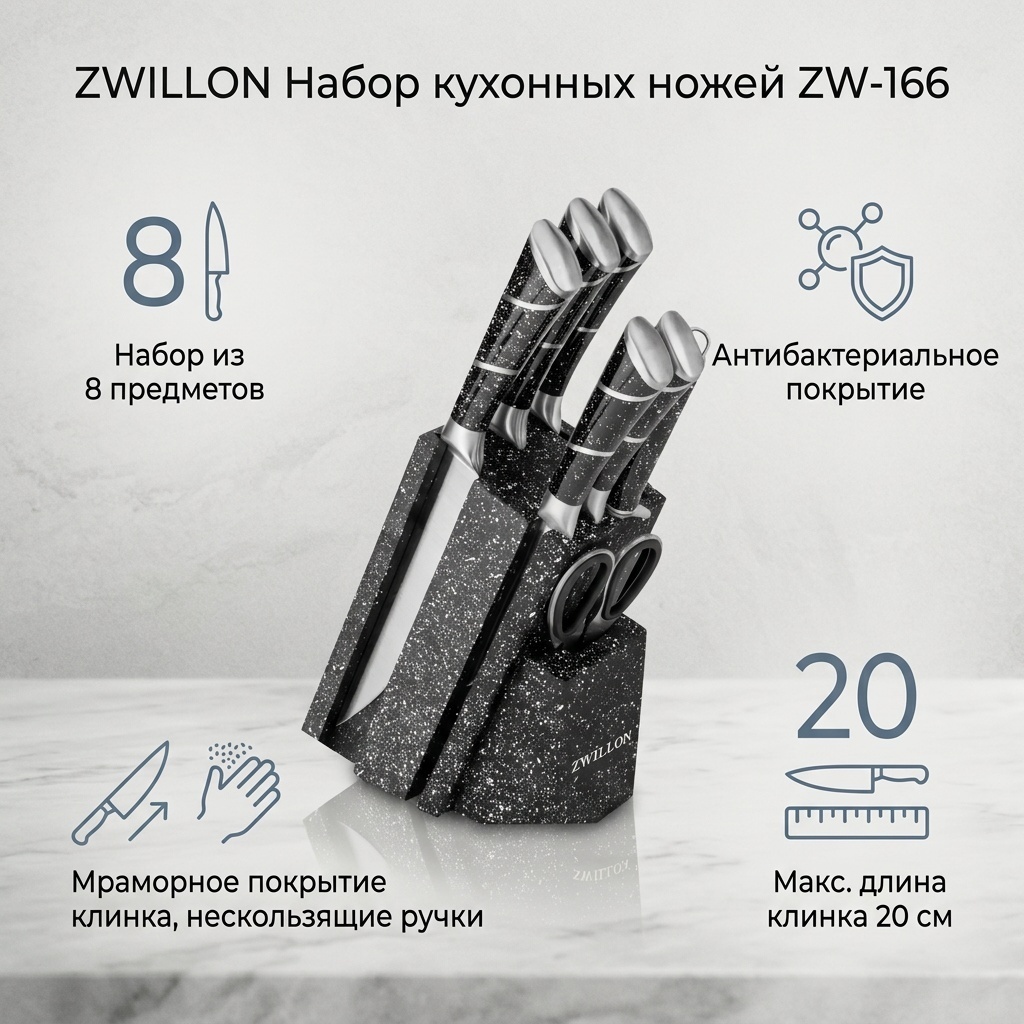Набор ножей ZWILLON ZW-166, лезвие: сталь 8 шт