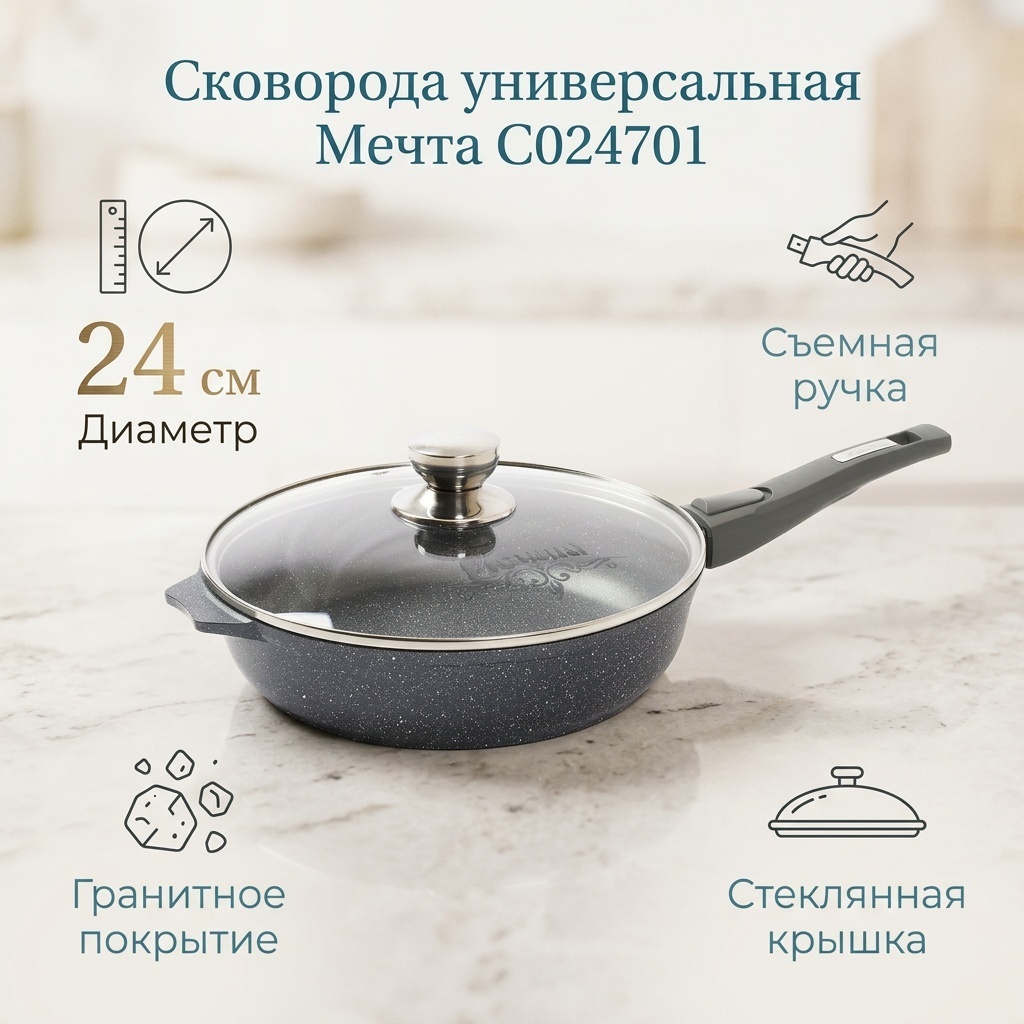 Сковорода Мечта Granit 24 см с антипригарным покрытием, алюминий