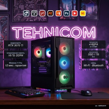 Tehnicom i3-14100F / RTX 3070 Ti 8 Гб / 16 Гб / SSD 1000 Гб / Win 11 Pro