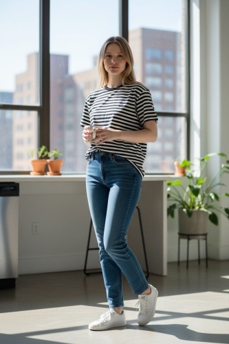 Футболка FASHION Базовая футболка в полоску белый, темно-серый