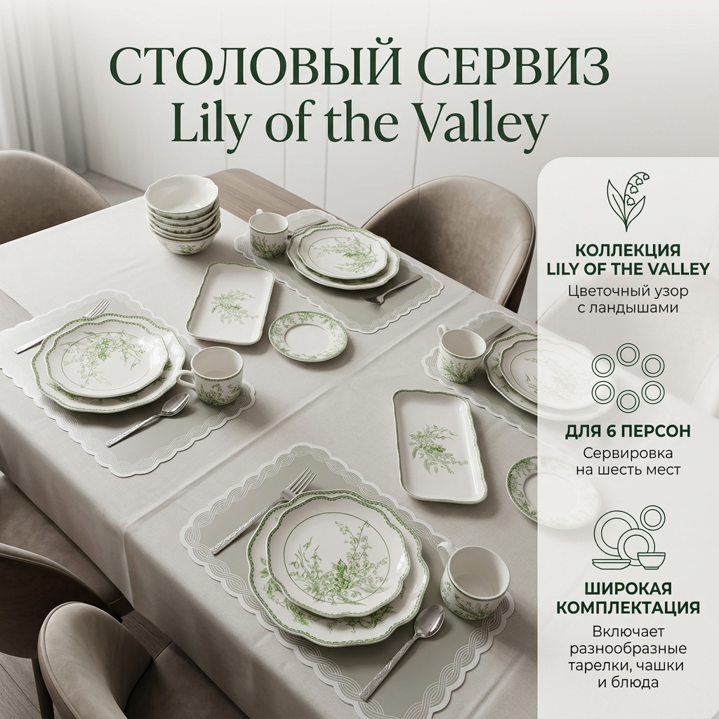 Сервиз на 6 персон AMI Lily of the Valley, предметов: 32, столовый, фарфор