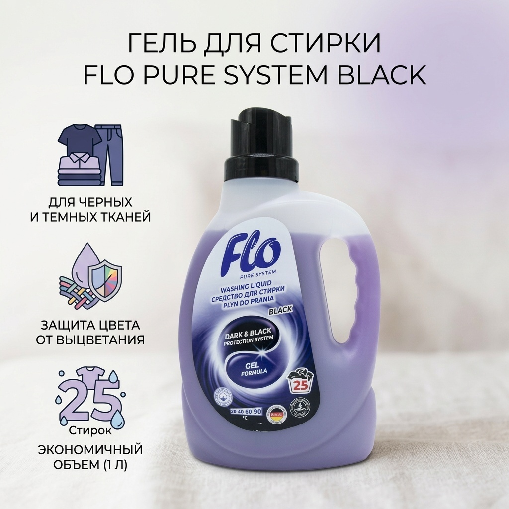 Жидкое средство Flo для стирки черных и темных тканей 1 л