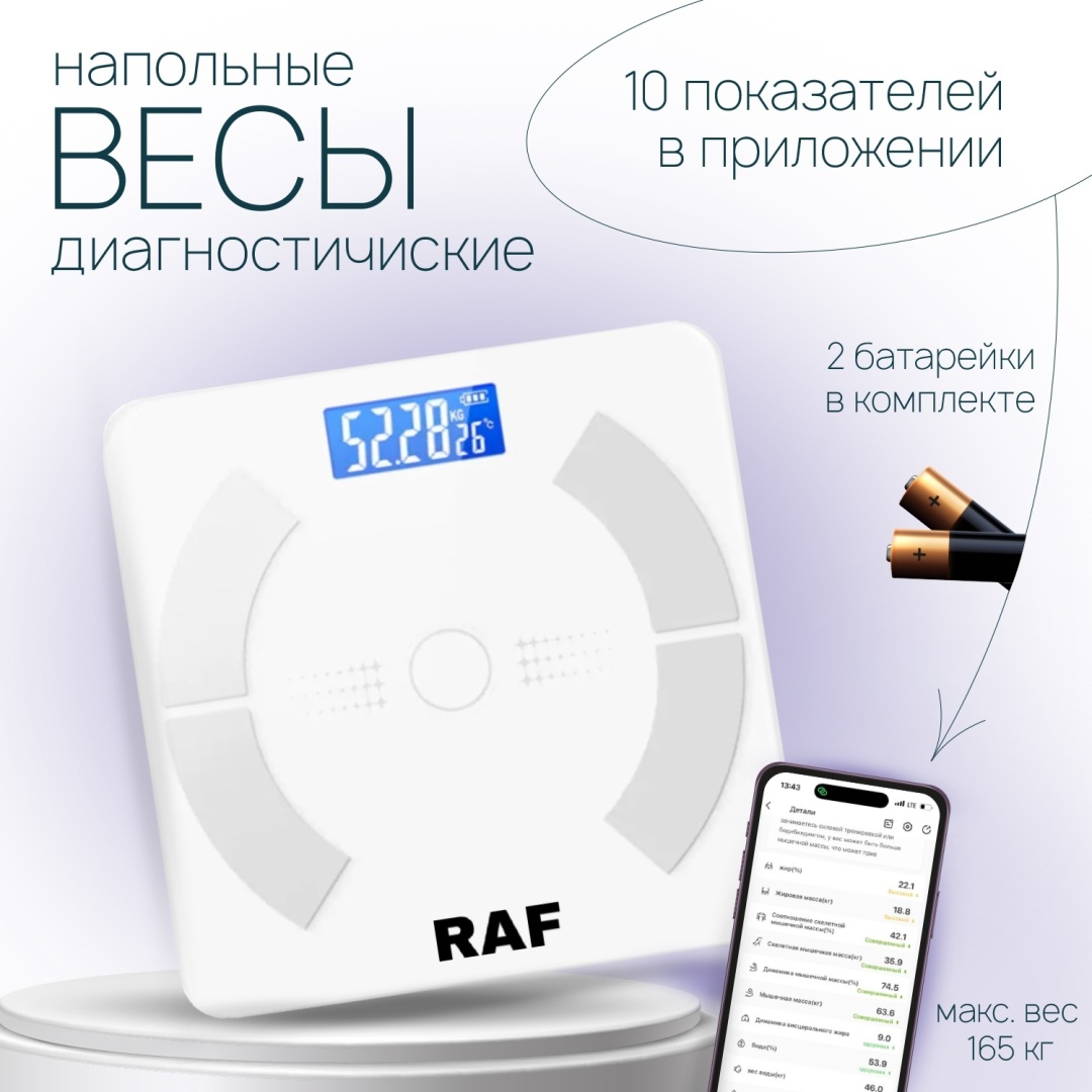 Напольные весы Raf электронные Z1 до 165 кг белый