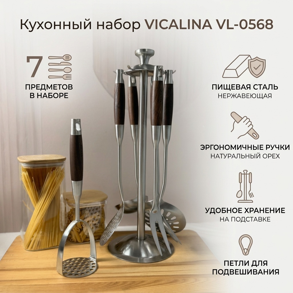 Набор кухонных инструментов Vicalina нержавеющая сталь, 7 шт