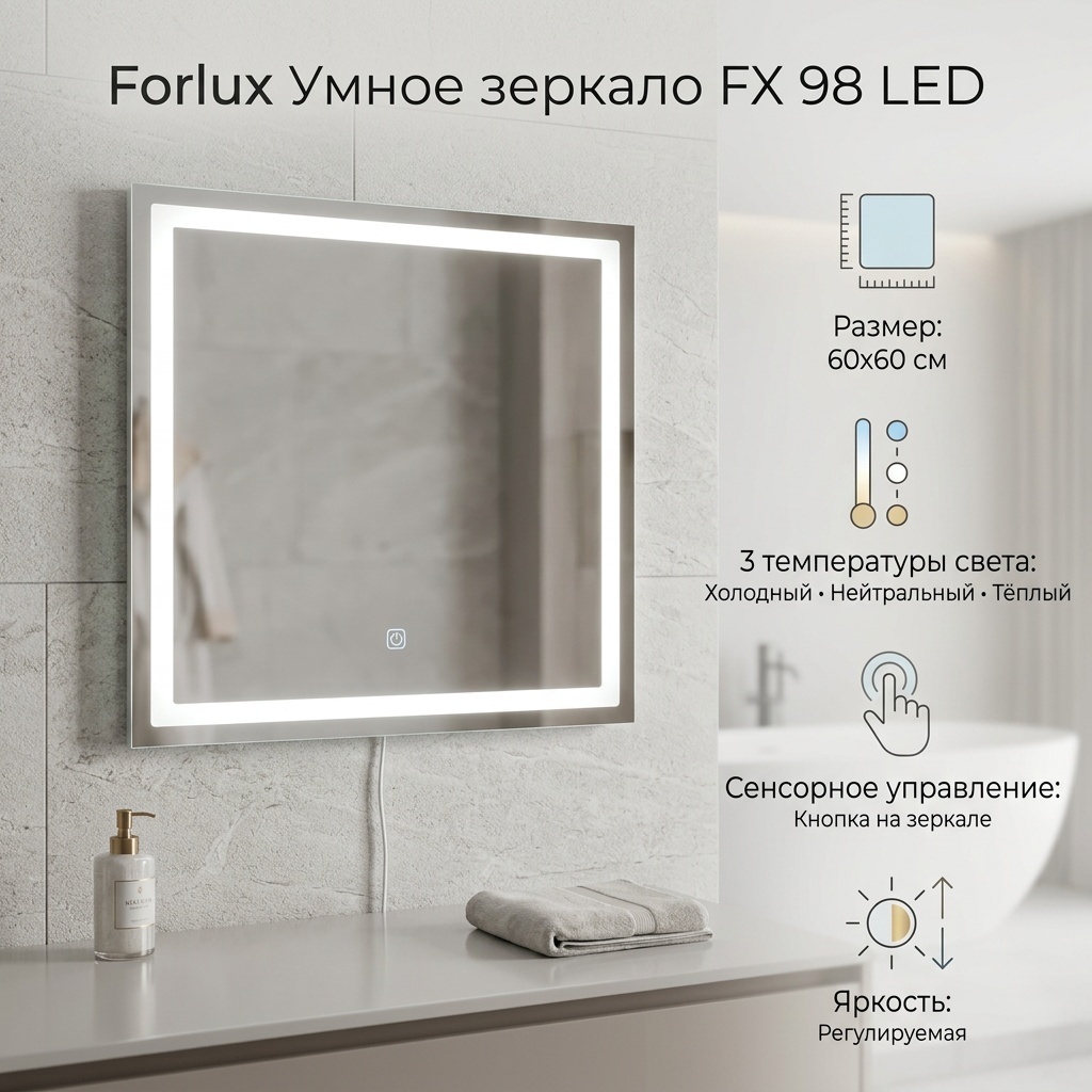 Умное зеркало настенное Forlux 60x60 см