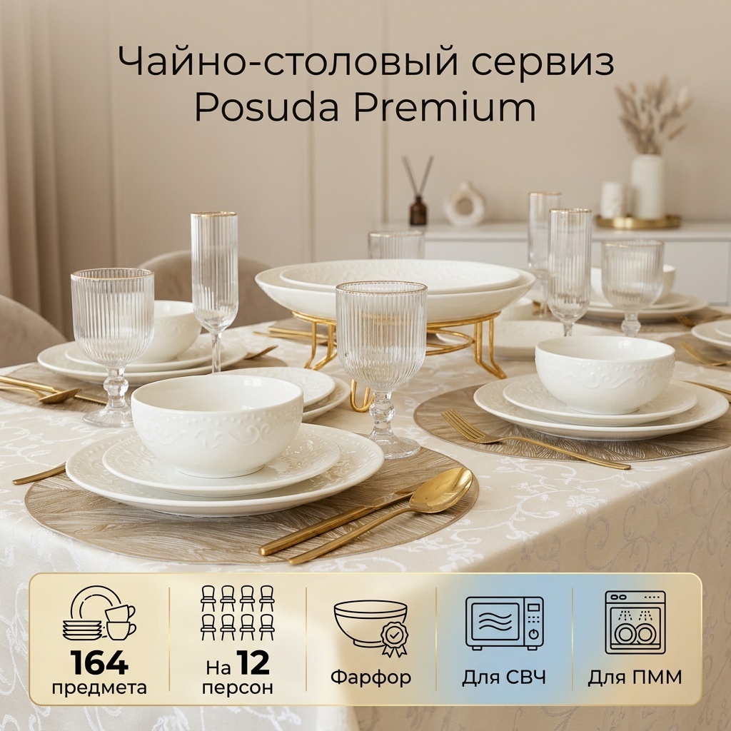 Сервиз на 12 персон Posuda Premium , предметов: 164, чайно-столовый, фарфор