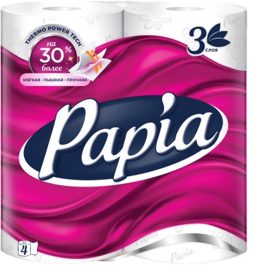 Papia туалетная бумага 3-слойный 4 шт, смешанная целлюлоза