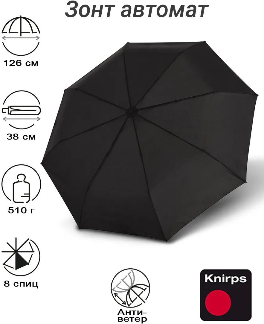 Складной зонт KNIRPS полуавтомат черный