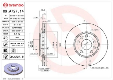 Диски Brembo передние 09.A727.11