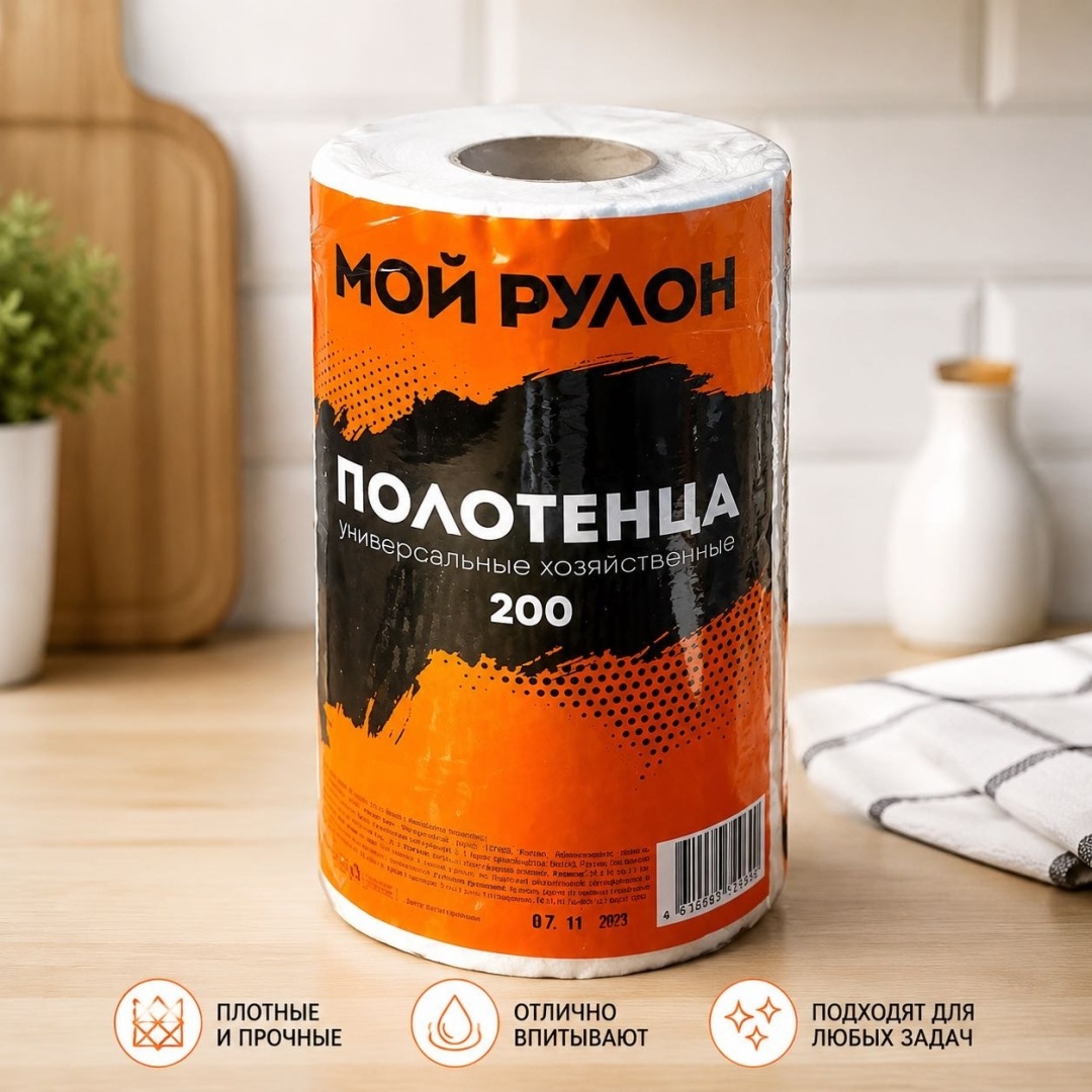 Одноразовые хлопковые полотенца Мой рулон Полотенца универсальные хозяйственные 200 шт