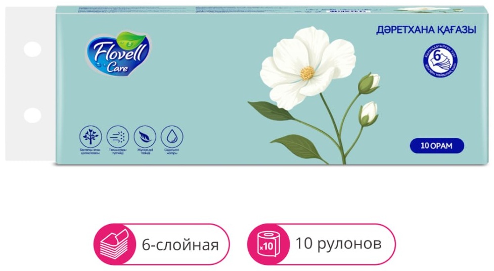 Flovell Care туалетная бумага 6-слойный 10 шт, первичная целлюлоза