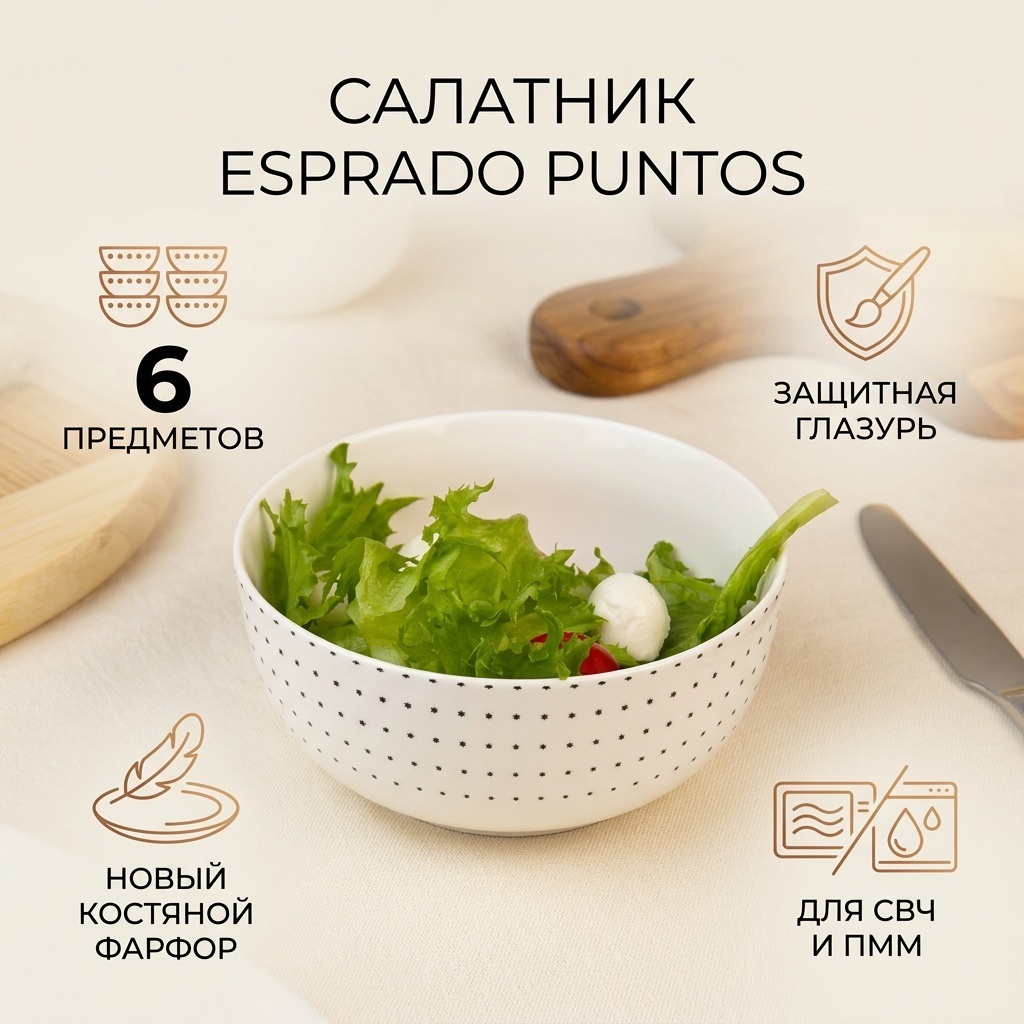 Салатник Esprado 13.8х13.8 см, фарфор, 6 шт