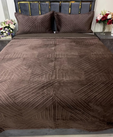 Покрывало с наволочками Home Textile 210х230 см, хлопок, велюр, коричневый, темно - коричневый