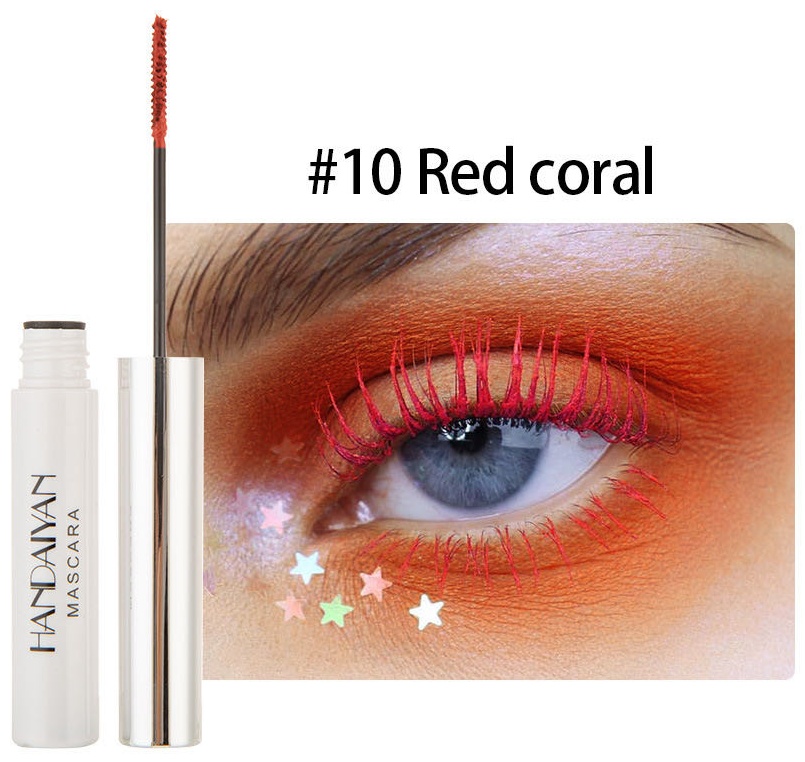Тушь для ресниц HANDAIYAN Colorful mascara 10 (красно-кораловый) для объема, удлиняющая, подкручивающая красный