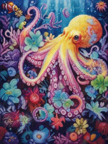 Алмазная мозаика 30×40 см «Осьминог в кораллах» — яркий набор для творчества