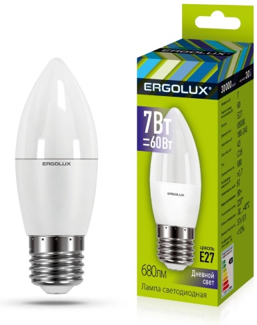 Ergolux 7W E27, светодиодная, дневной белый
