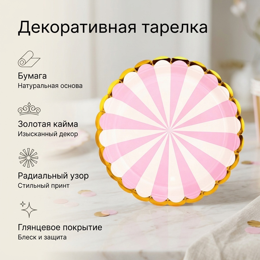 Тарелка 550-041/2 розовый 10 шт