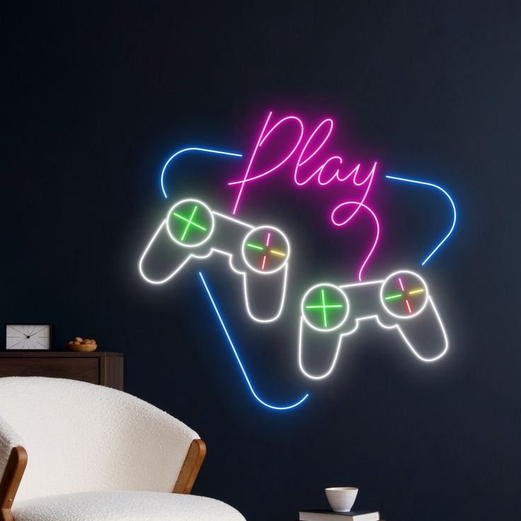 Неоновая вывеска настенный Play Station, разноцветный
