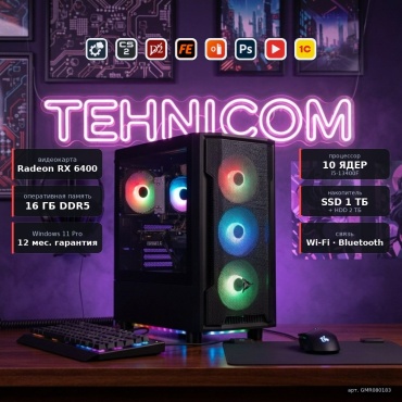 Tehnicom i5-13400F / RX 6400 4 Гб / 16 Гб / 2000 Гб HDD+SSD 1000 Гб / Win 11 Pro