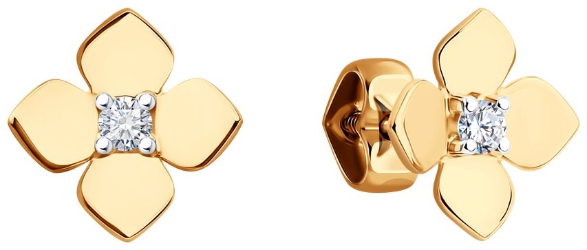 Пусеты Diamant EAR-DI-585-473215 вес 1.2 г золото, фианит