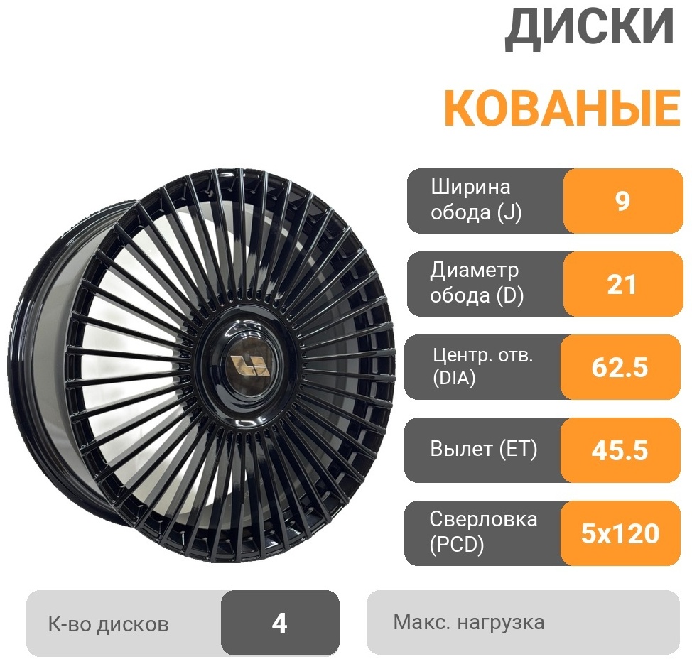 LiXiang L6/L7/L9 9x21/5x120 D62.5 ET45.5 4 диска черный