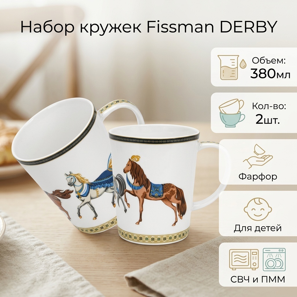 Набор кружек Fissman , 380 мл, фарфор, 2 шт.