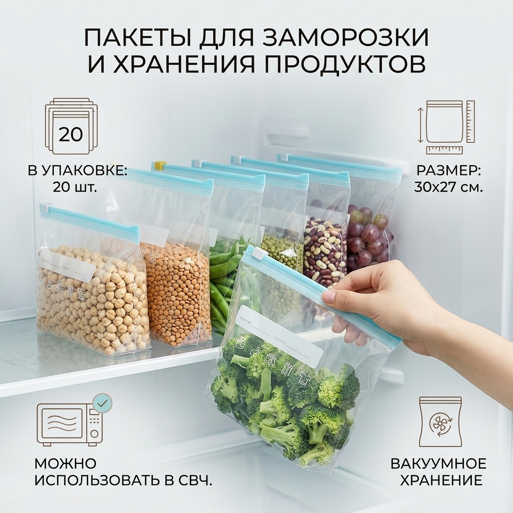 Пакет 519742093 удобные пакеты для заморозки для замораживания, для фруктов и овощей, для хранения продуктов
