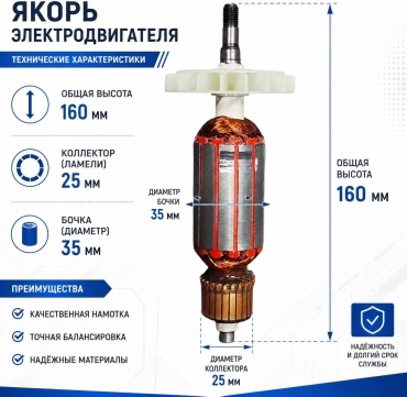 Якорь CROWN CT13290/13293/13296 1 шт, для УШМ