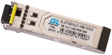 GIGALINK SFP, 1.25 Гбит/с, WDM, 1 ОВ, SM, 1xLC, Tx:1550/Rx:1310 нм, DDM, 14 дБ (до 20 км)