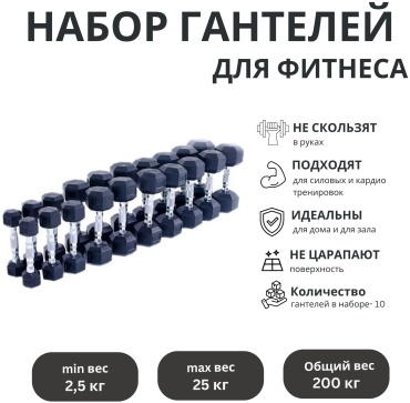 Набор гантелей Proflex неразборная 200 кг