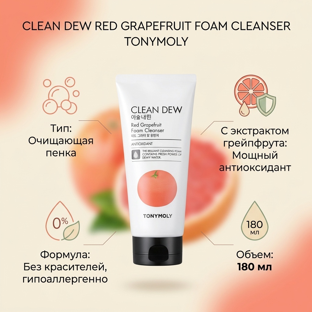 TONY MOLY TONYMOLY Clean Dew Red Grapefruit Foam Cleanser пенка 180 мл