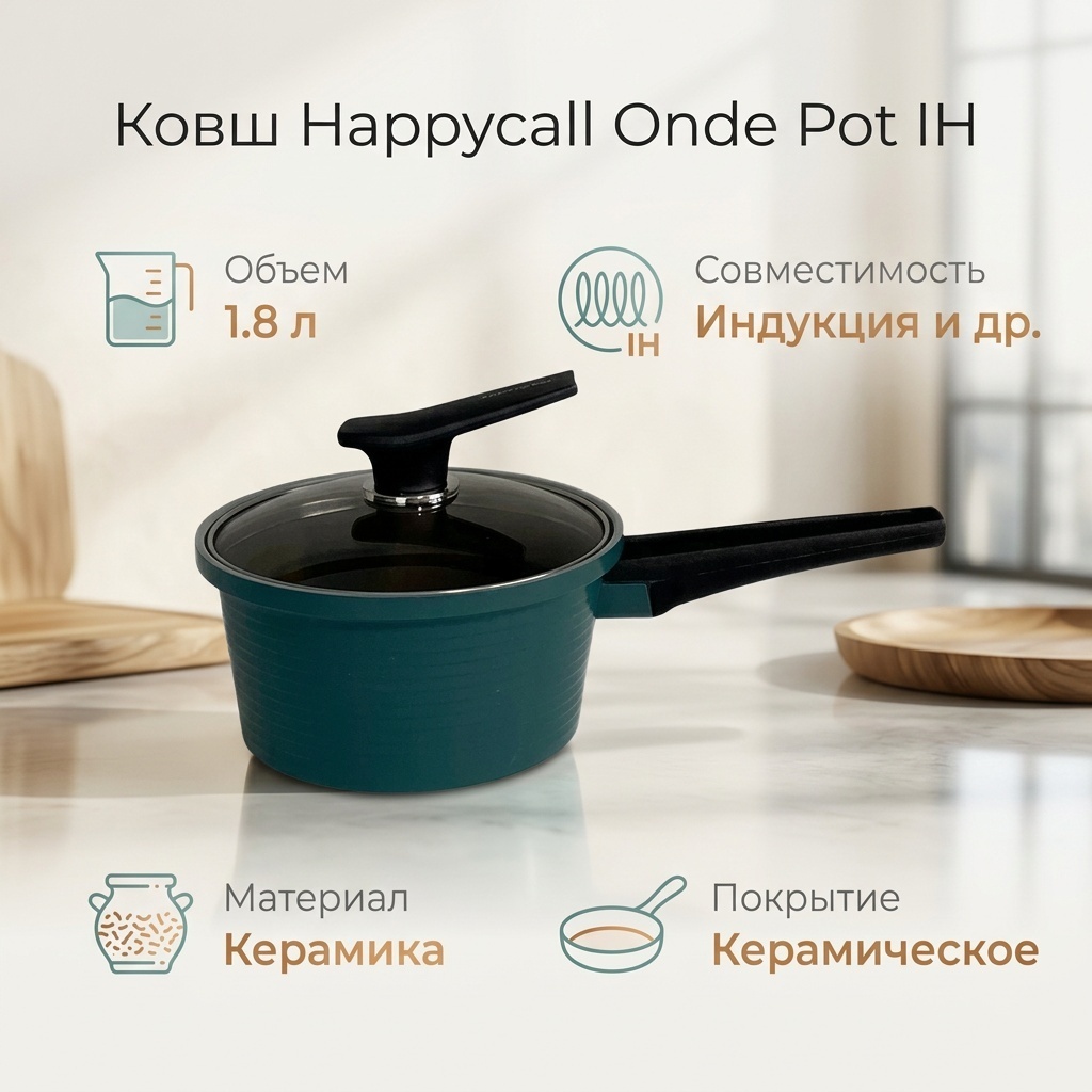 Ковш 1.8 л, Happycall Onde Pot IH керамика