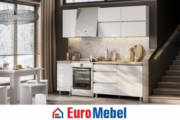Кухонный гарнитур Euromebel Токио, 160x220х44.2 см, ЛДСП, белый, светло-коричневый