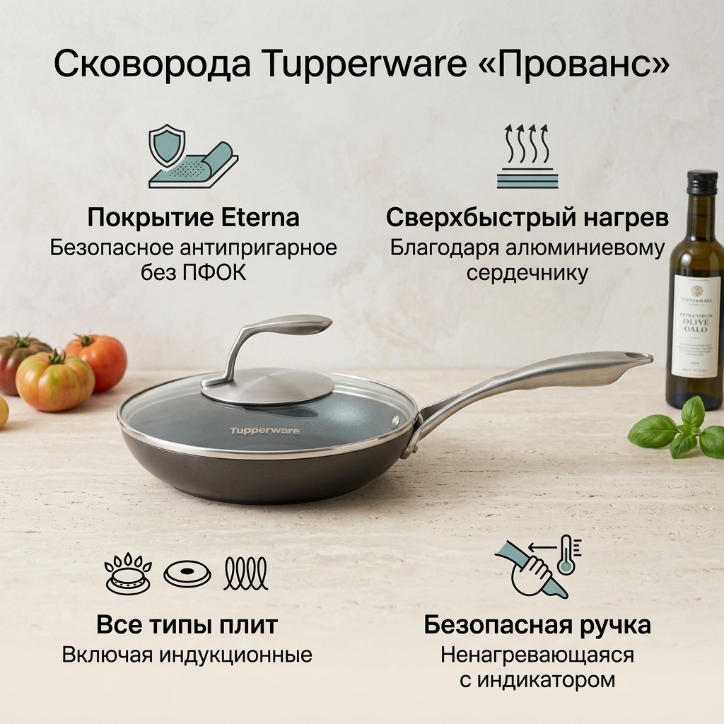 Сковорода Tupperware 20 см с антипригарным покрытием, нержавеющая сталь