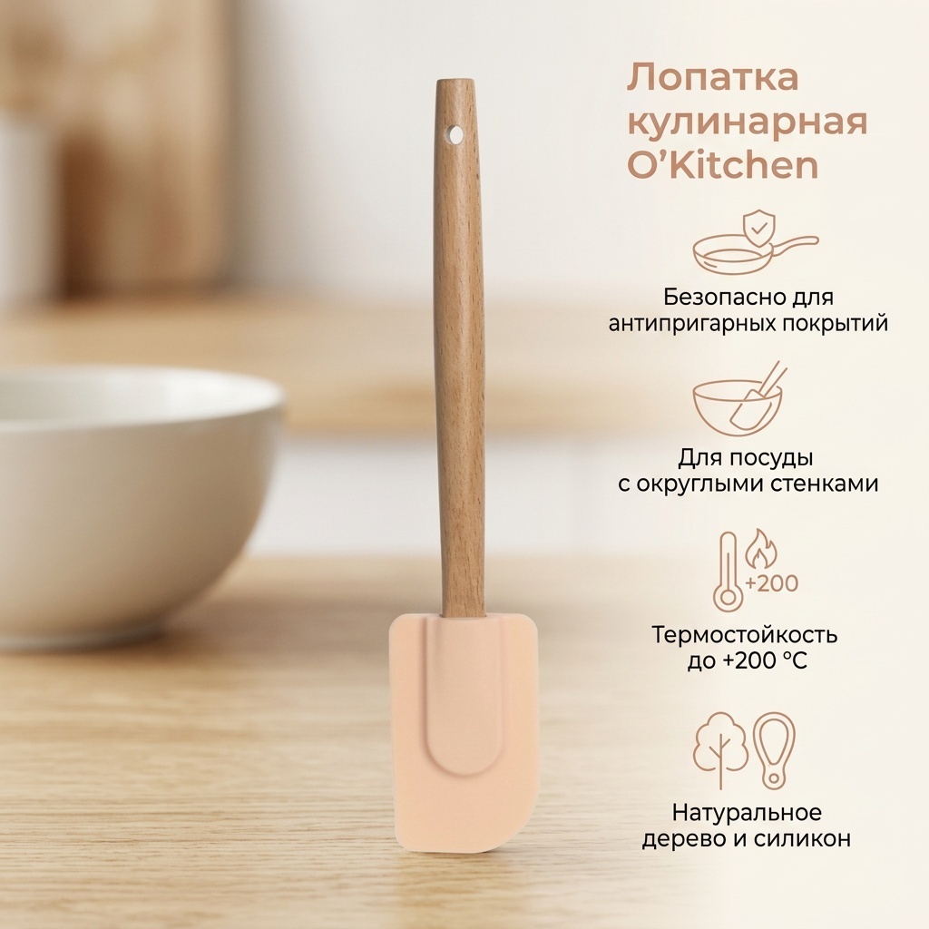 Лопатка O'Kitchen дерево, силикон, 1 шт