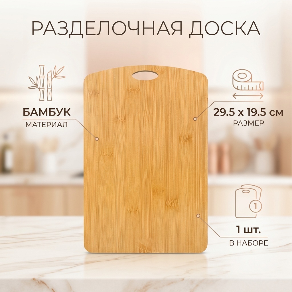 Разделочная доска 30170166_671292362 1 шт, бамбук