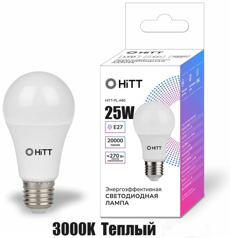 HITT 25W E27, светодиодная, теплый белый