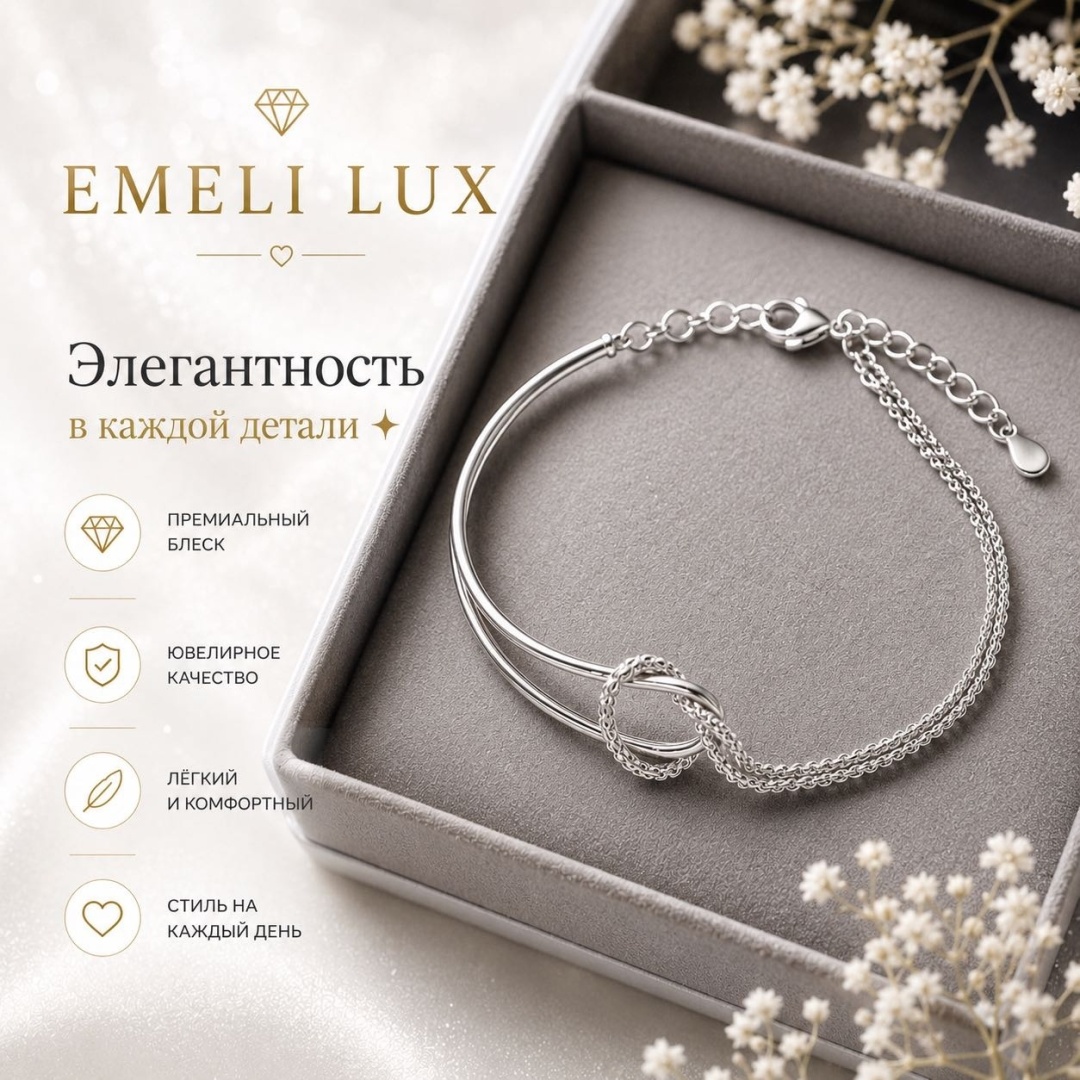 Emeli lux w899 длина 20 см, вес 1 г сплав покрытый серебром 925, плетение венецианское