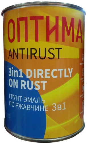 Оптима грунт-эмаль глянцевая Antirust по ржавчине 3в1 0.9 кг, тон синий
