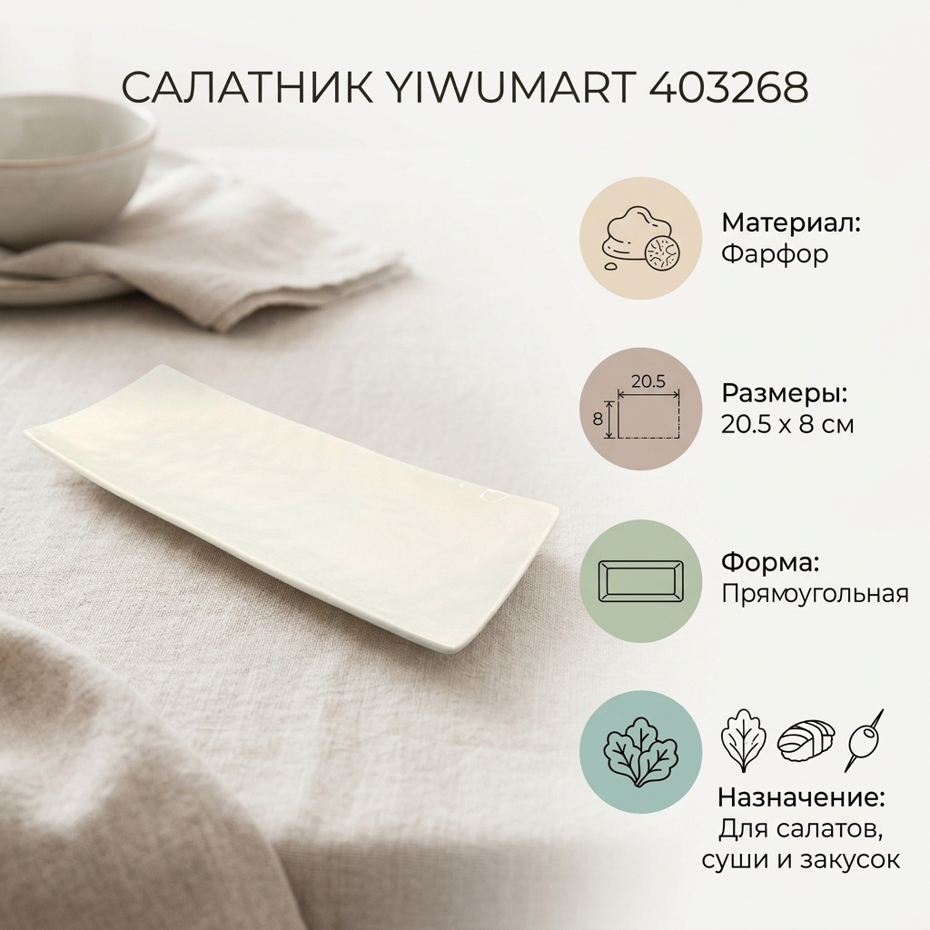 Салатник Yiwumart 20.5х8 см, фарфор, 1 шт